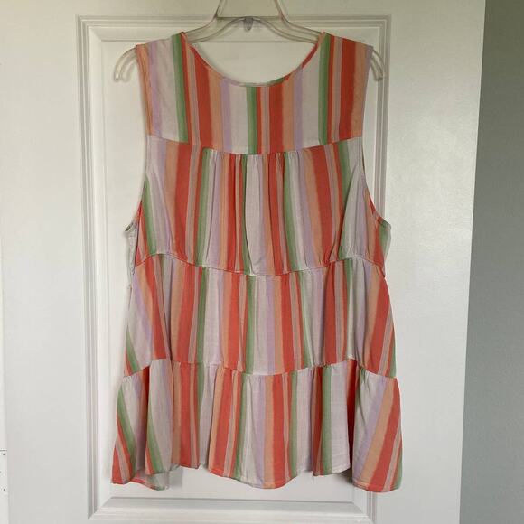 Torrid Women's Size 5 Multicolor Striped Rayon Slub Button-Front Tiered Tank - Picture 3 of 11